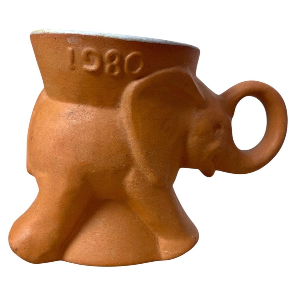 Frankoma 1980 GOP Republican Orange Elephant Mug Vintage Political Collectible